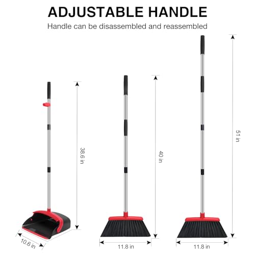 Adjustable 52-inch Broom and Dustpan Set with Constructed-in Tooth for Easy Hair Elimination - Excellent for Residence, Kitchen, Workplace, and Corridor Flooring (Black & Purple)