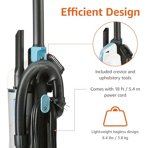 Amazon Fundamentals Light-weight Bagless Upright Vacuum Cleaner for Carpet and Laborious Flooring, Consists of Crevice and Upholstery Instruments, Removable Deal with, 1.7L Mud Cup, 720W Energy, 18ft...