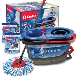 O-Cedar RinseClean Spin Mop & Bucket Set with 2 Bonus Mop Heads | Clear with Recent Water | Eliminates 99% of Micro organism