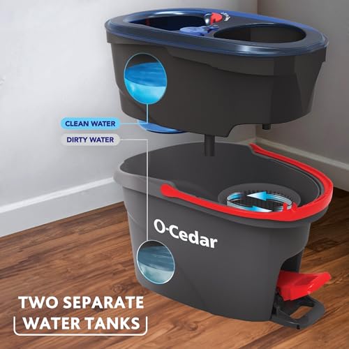 O-Cedar RinseClean Spin Mop & Bucket Set with 2 Bonus Mop Heads | Clear with Recent Water | Eliminates 99% of Micro organism