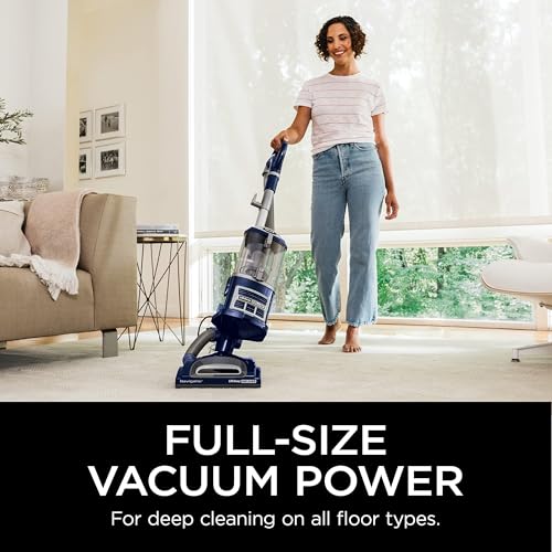 Shark Navigator Carry-Away Deluxe Upright Vacuum with HEPA Filter, Massive Mud Cup, Swivel Steering, Upholstery and Crevice Instruments, Blue, Mannequin NV360